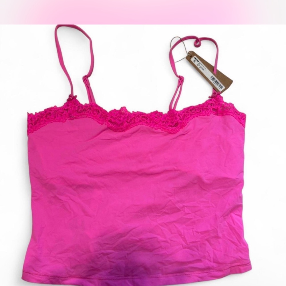 SKIMS Pink Lace Trim Tank Top